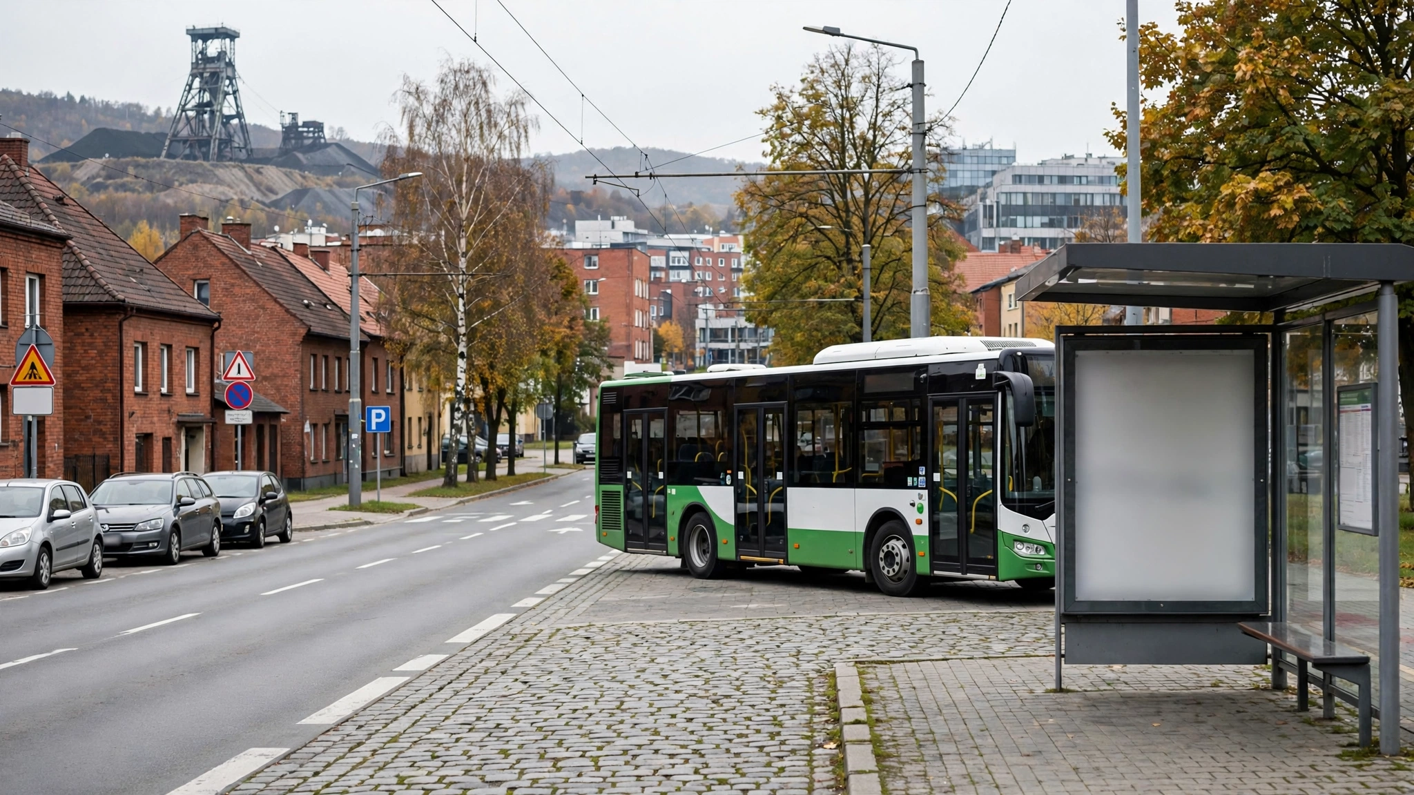 Autobus miejski na przystanku w katowickiej dzielnicy Burowiec