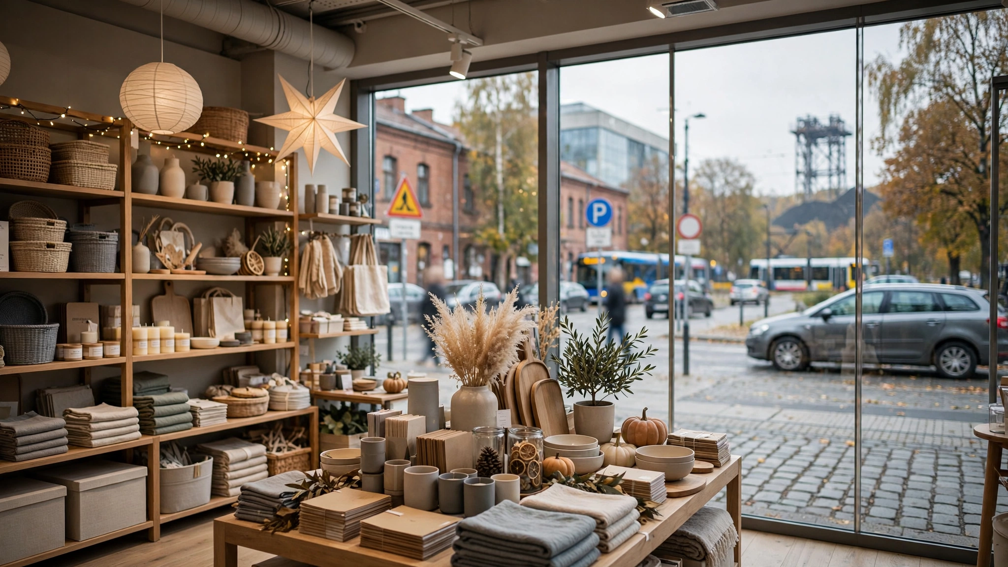 Wnętrze sklepu Søstrene Grene z dekoracjami i półkami w Galerii Libero w Katowicach