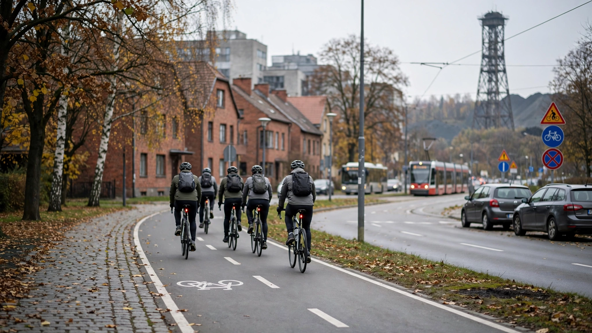 Rowerzyści na Velostradzie Brynów–Giszowiec w Katowicach