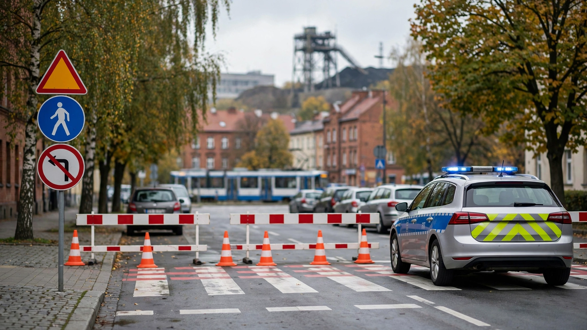 Oznakowane przejście dla pieszych w Żywcu zabezpieczone przez policję po wypadku